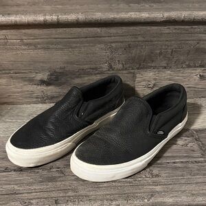 Vans Black and White Leather Slip-On Loafers 7.5